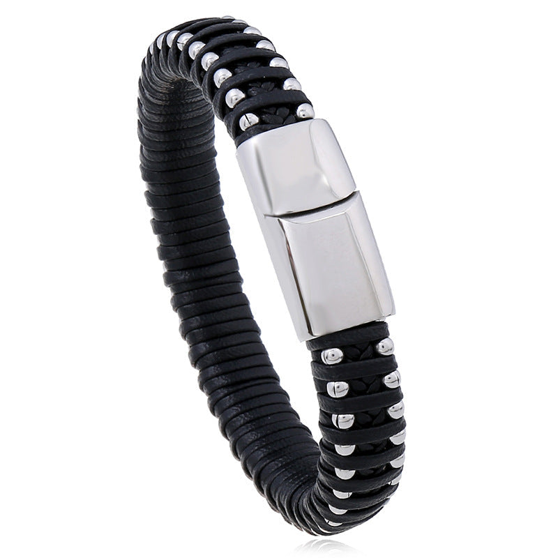 Pulseira de Couro e Aço Inoxidável
