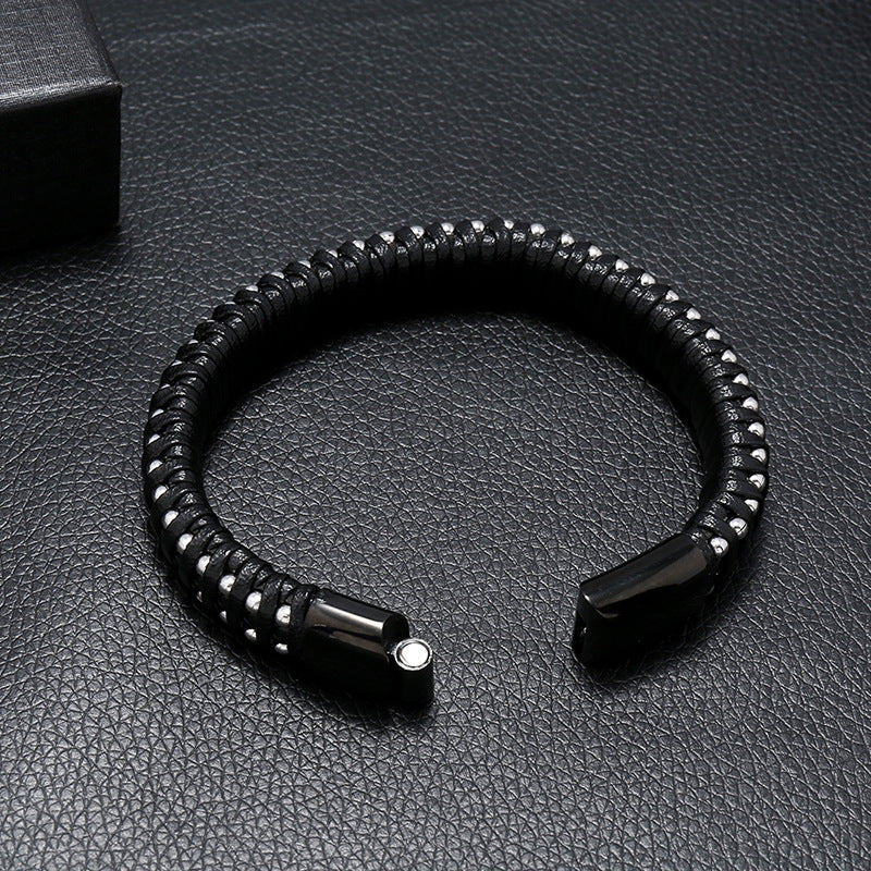 Pulseira de Couro e Aço Inoxidável