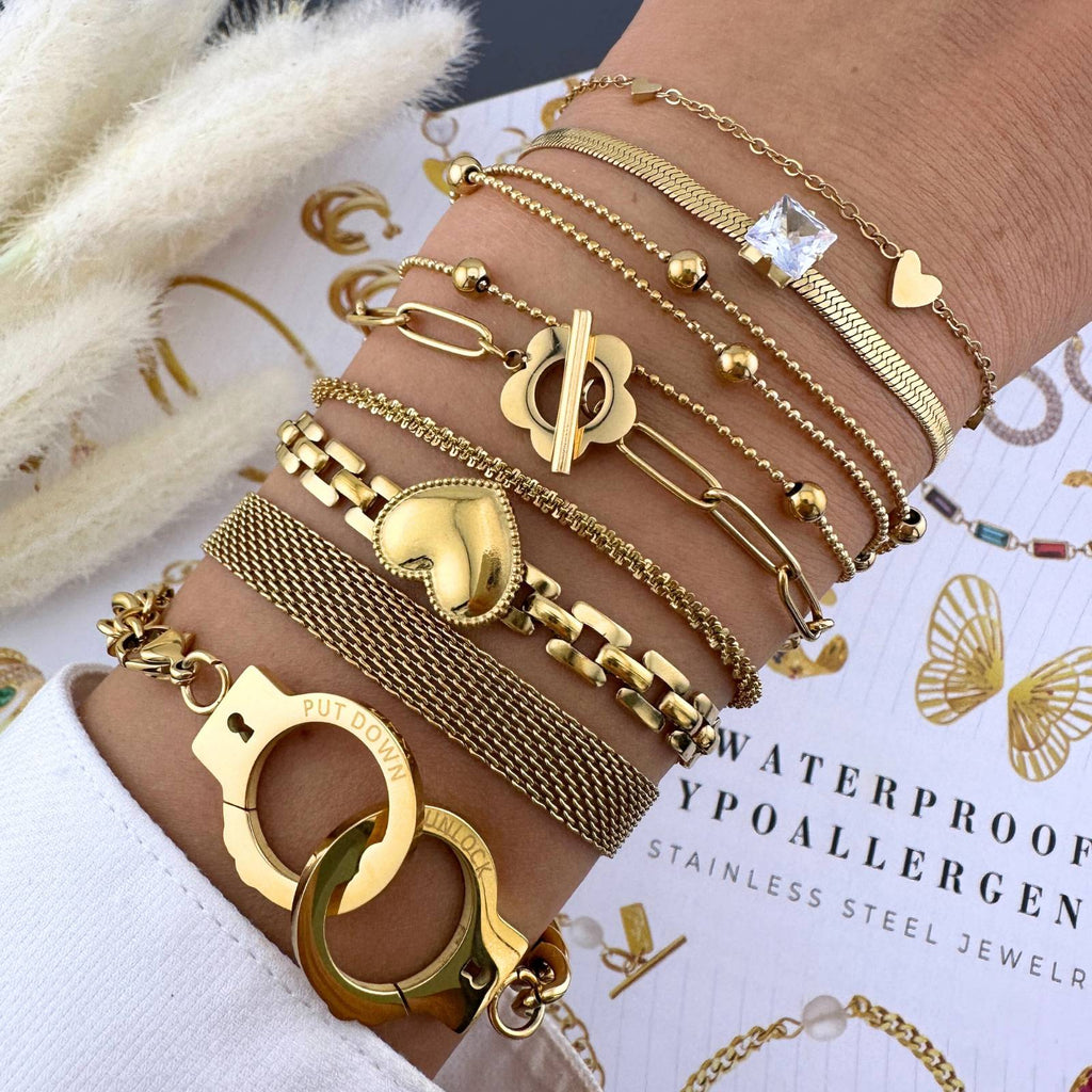 Pulseira rede, Aço banhado a ouro 18K