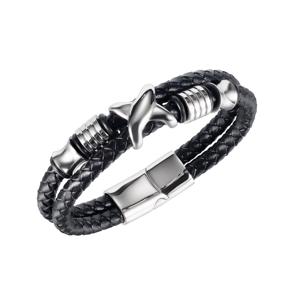 Pulseira de Couro e Aço Inoxidável