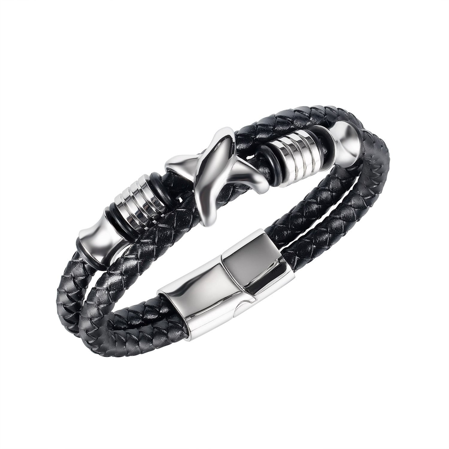 Pulseira de Couro e Aço Inoxidável