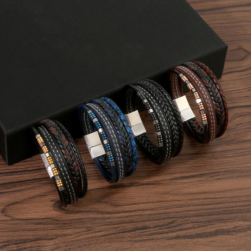 Pulseira de Couro e Aço Inoxidável