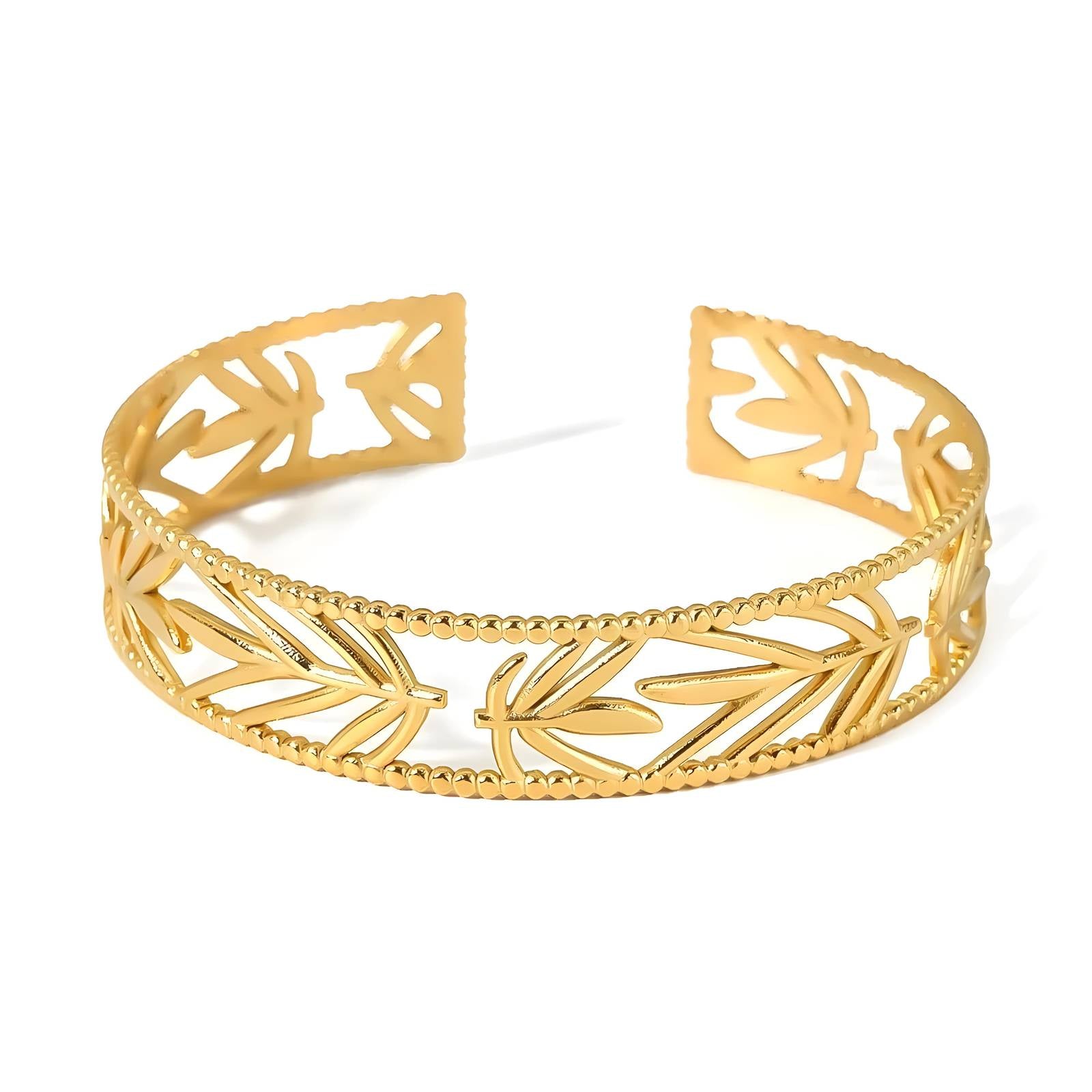 Pulseira "Folhas", Aço Banhado a Ouro 18K