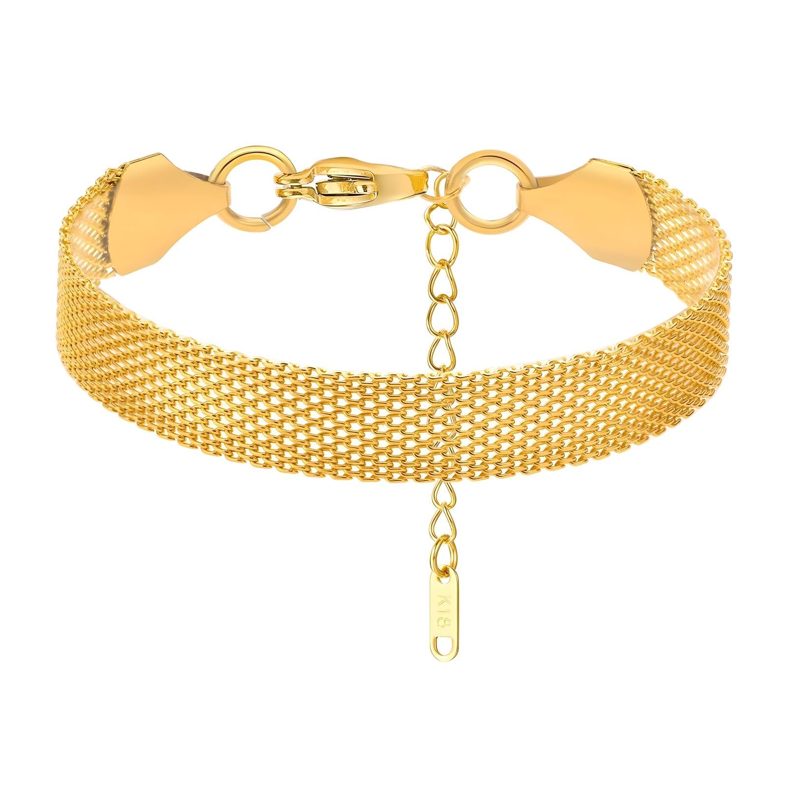 Pulseira rede, Aço banhado a ouro 18K