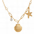 Colar "Estrela do Mar e Concha", Aço Banhado a Ouro 18K
