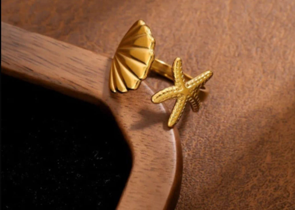 2 Anéis em aço inoxidável banhado a ouro 14k