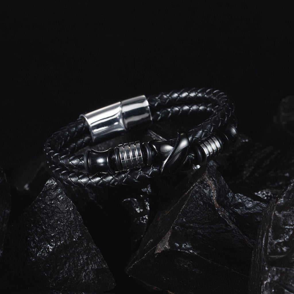 Pulseira de Couro e Aço Inoxidável