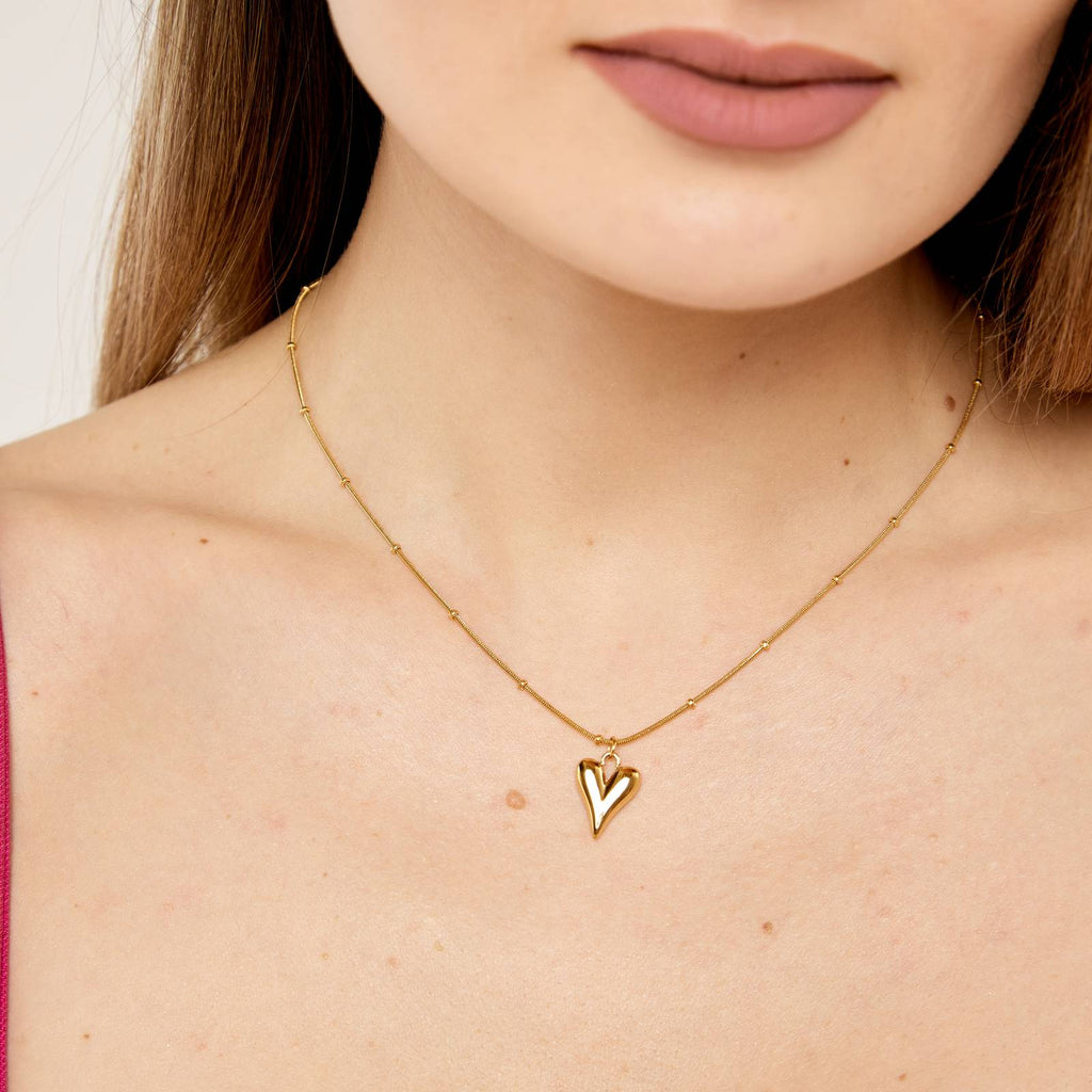Colar "Corações", Aço banhado a ouro 18K