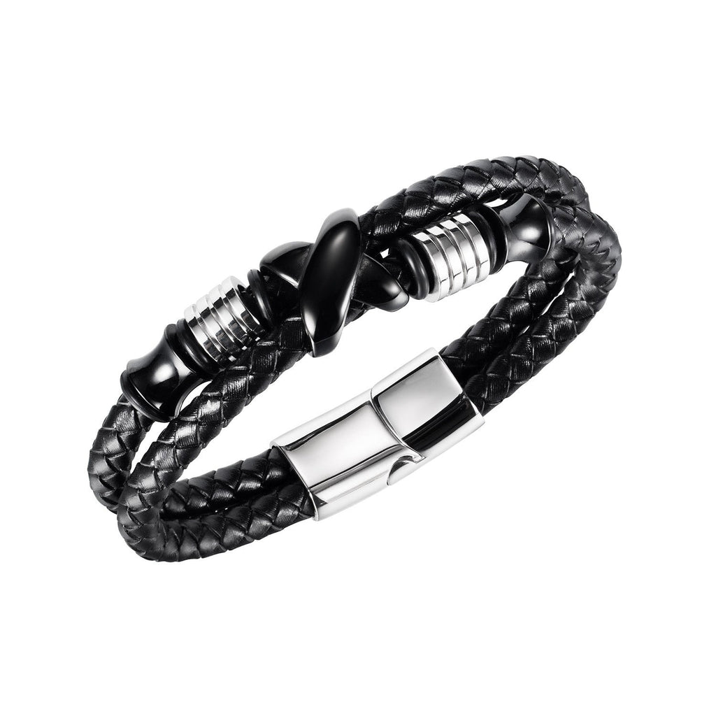 Pulseira de Couro e Aço Inoxidável
