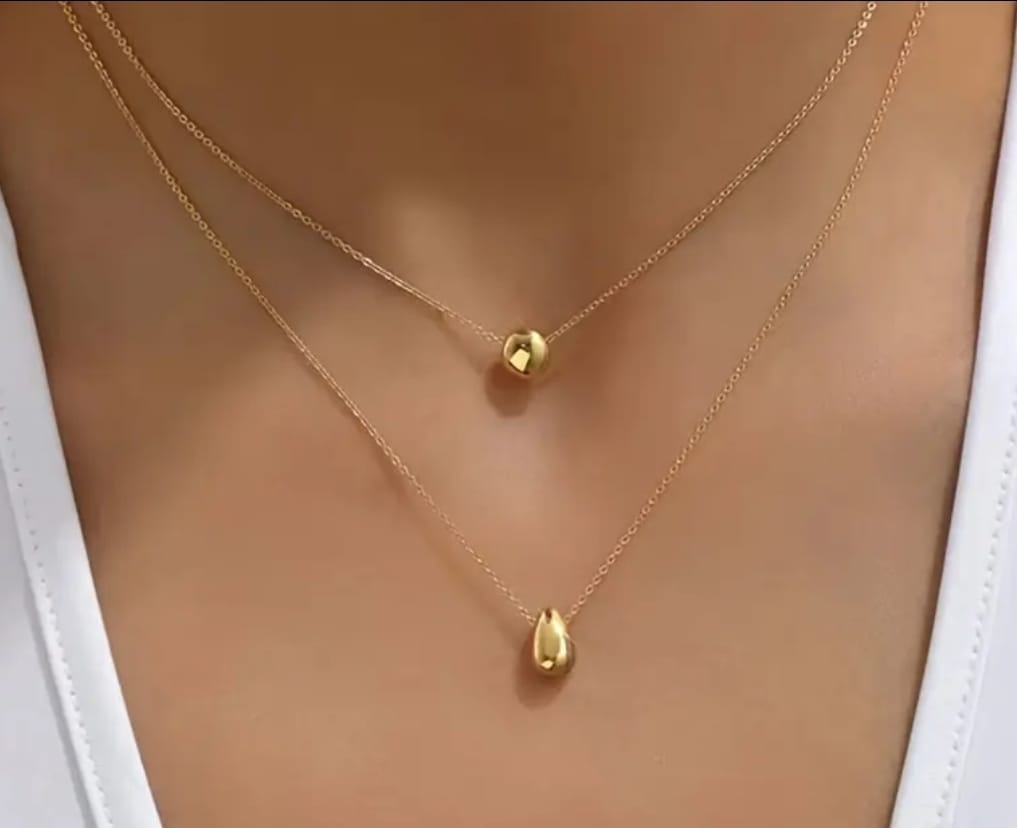 Colar Gota duplo, banhado a ouro 18k