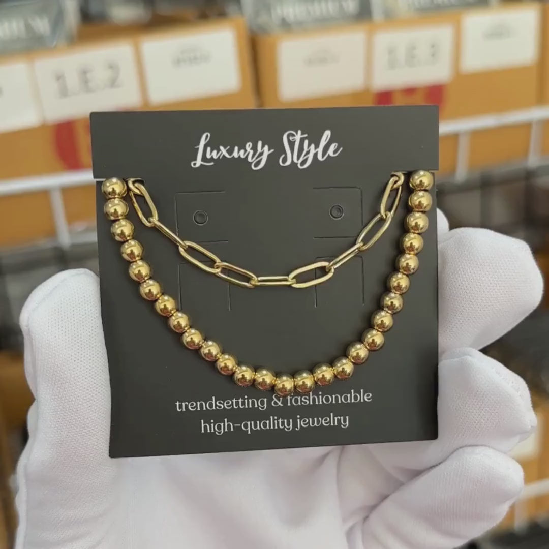 Pulseira dupla, Aço banhado a ouro 18K