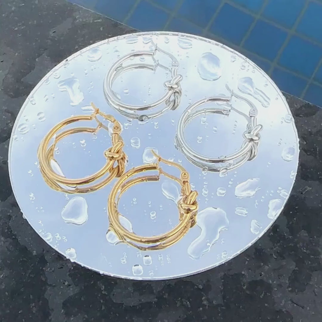 Brincos nó, Aço banhado a ouro 18K