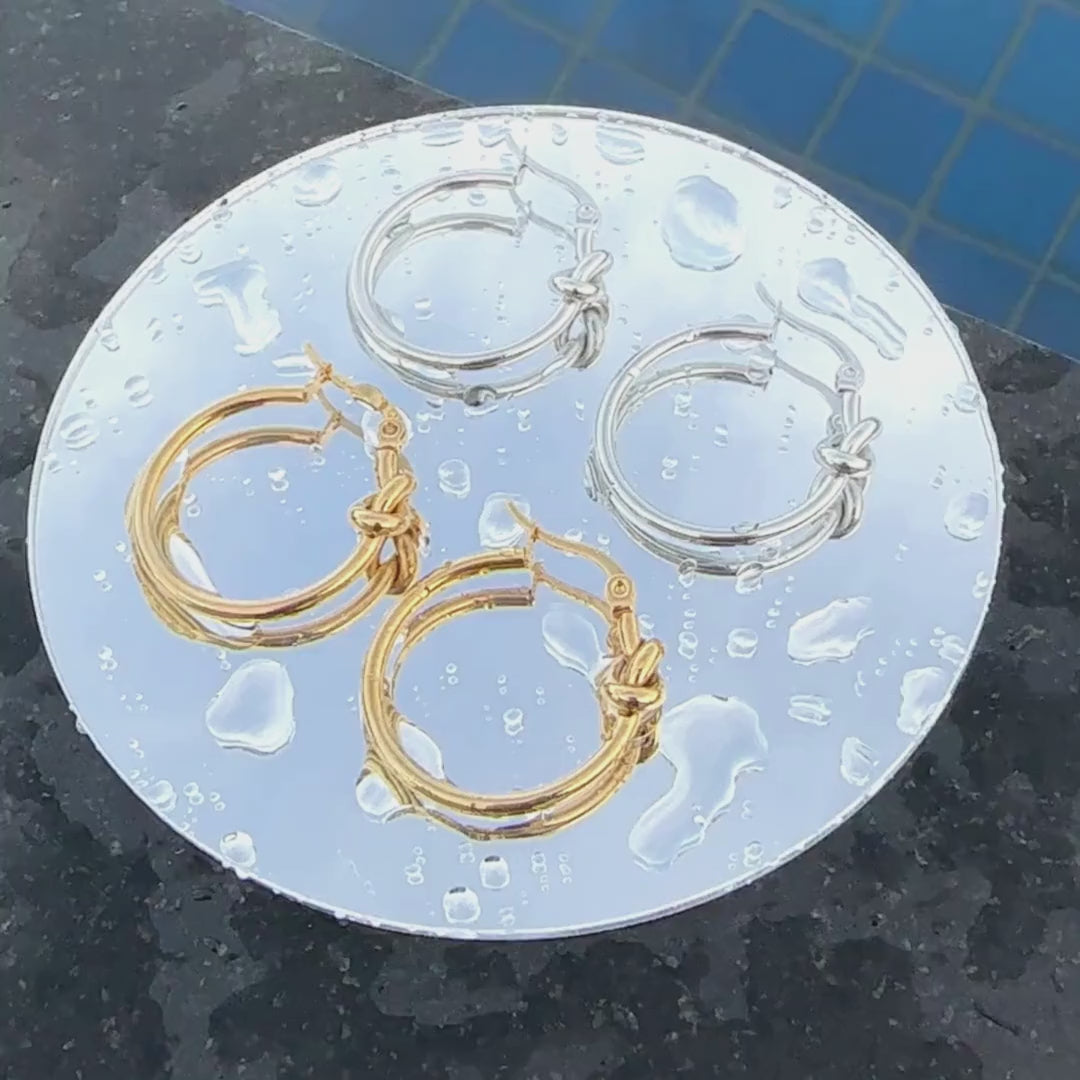 Brincos nó, Aço banhado a ouro 18K