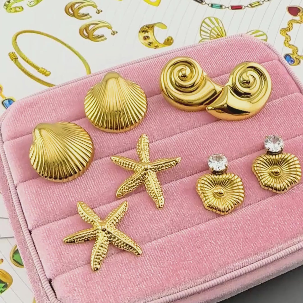 Brincos "Concha", Aço banhado a ouro 18K