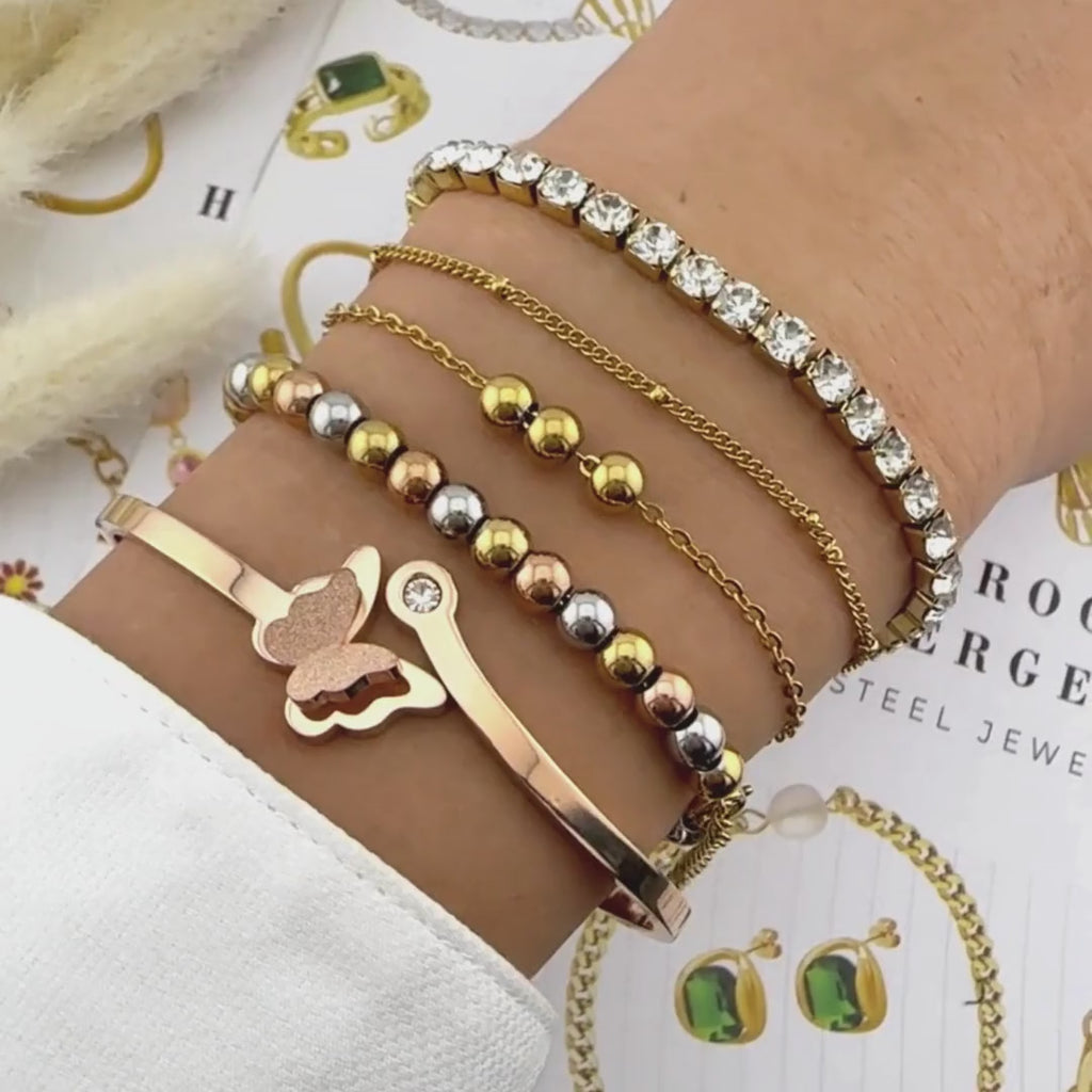 Pulseira "Zircônia", Aço banhado a ouro 18K