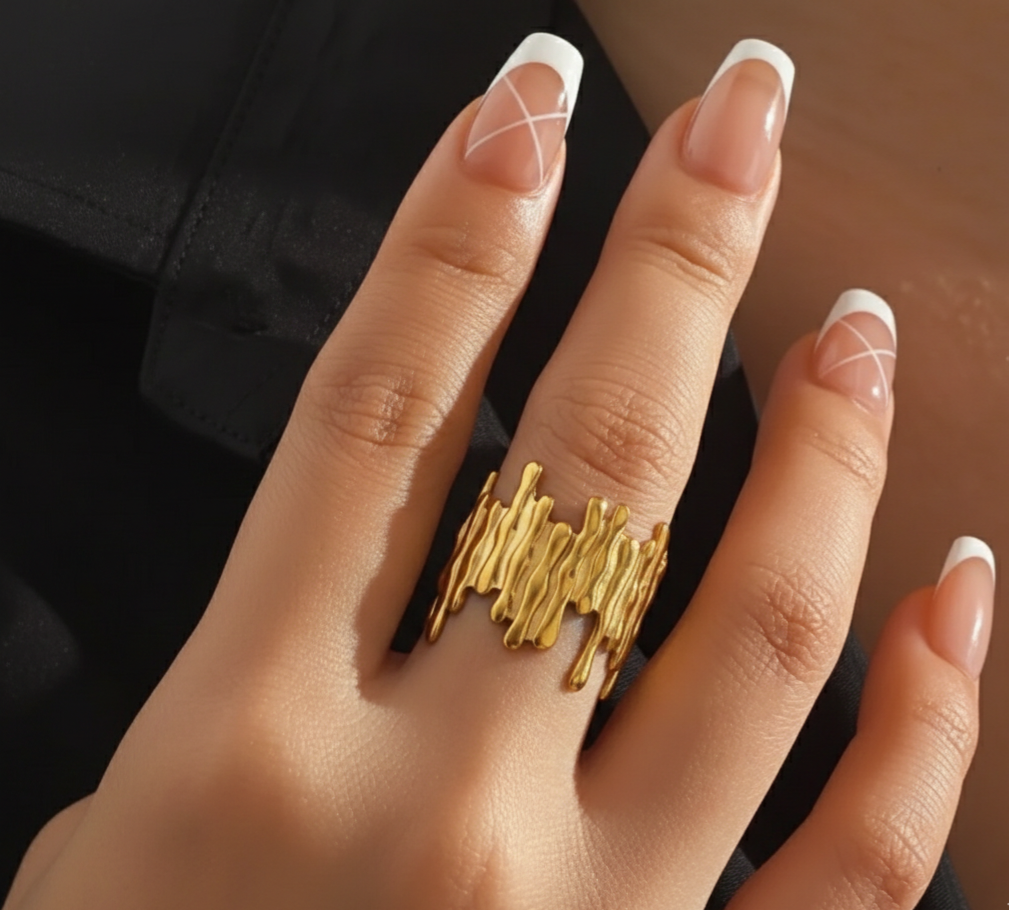 Anel aço inoxidável banhado a ouro 18K