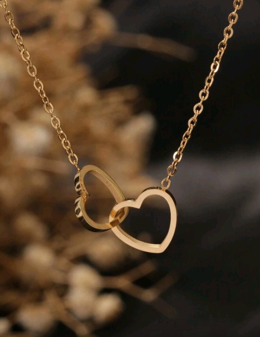 Colar "Corações unidos", Aço banhado a ouro 18K